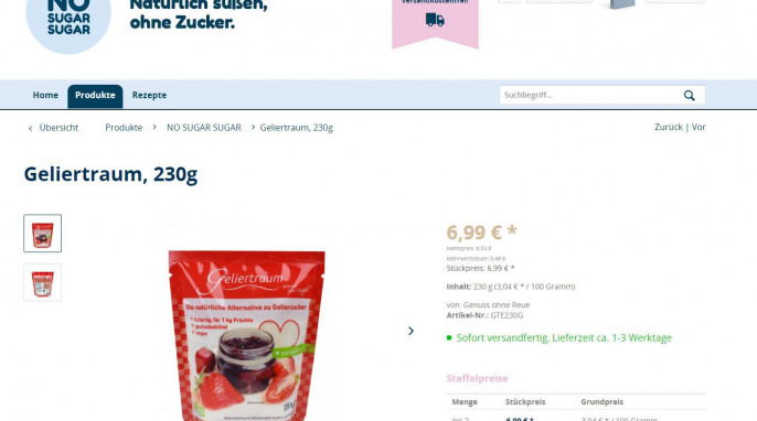 Angebot, Geliertraum auf nosugarsugar.de, Screenshot 10.08.2017