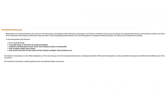 Beschreibung, Bio Land Naturreine Blütenpollen, amazon.de, 27.05.2021