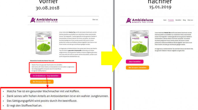 alt: Ambivitalis Matcha Tea auf Ambideluxe.de, Screenshot vom 30.08.2018; neu: Screenshot vom 15.01.2019