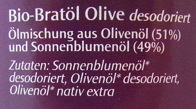 Bezeichnung + Zutaten, dennree Bratöl Olive 