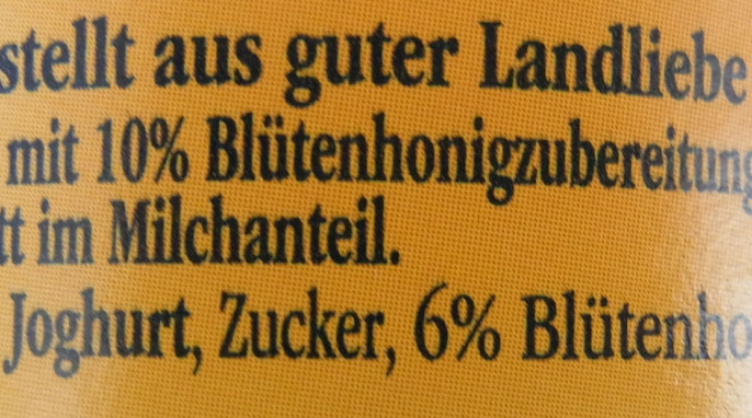 Bezeichnung + Zutaten, Landliebe Cremiger Joghurt Honig