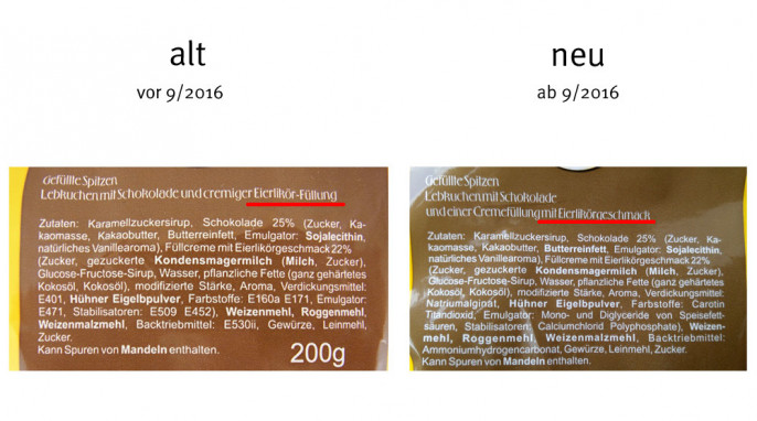 Zutaten, Echte Pulsnitzer Gefüllte Spitzen Lebkuchen mit Schokolade und cremiger Eierlikör-Füllung, alt vor 9/2016, neu: ab 9/2016