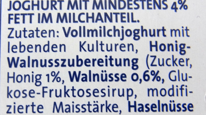 Bezeichnung + Zutaten, Cremalpi Honig-Walnuss Joghurt