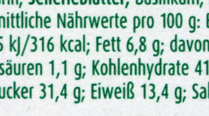 Nährwerte, Fuchs 7 Kräuter Leicht & Fit Gewürzzubereitung, 60 g Beutel 