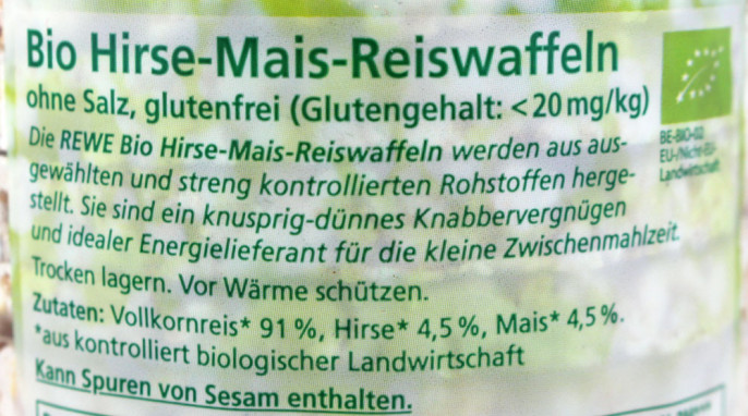 Bezeichnung und Zutaten, Rewe Bio Hirse-Mais-Reiswaffeln ohne Salz