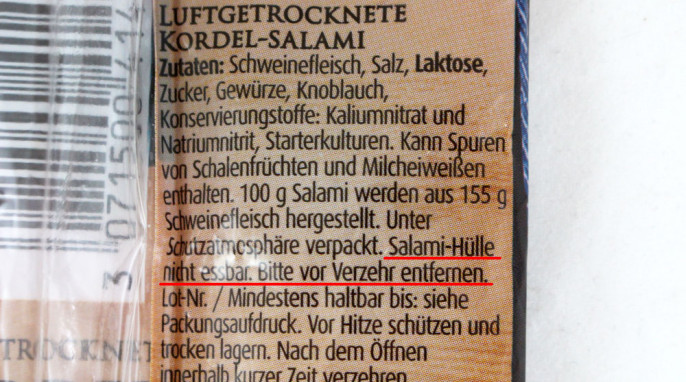 Verzehrempfehlung, Aoste Luftgetrocknete Kordel-Salami