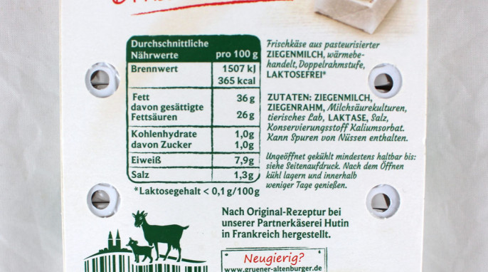 Rückseite, Altenburger Ziegenfrischkäse 