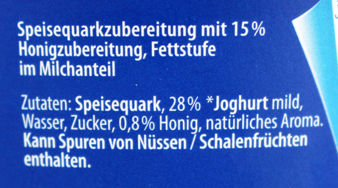 Bezeichnung und Zutaten, Weihenstephan Quark mit Honig abgerundet