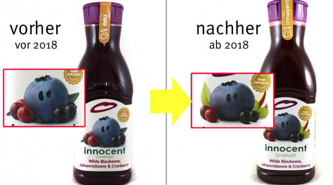alt: Innocent Direktsaft Wilde Blaubeere, Johannisbeere & Cranberry, vor 2018; neu: ab 2018