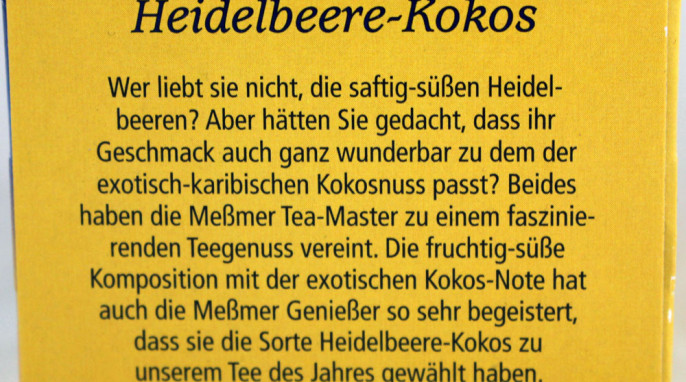 Beschreibung der Zutaten, Meßmer Heidelbeere-Kokos 