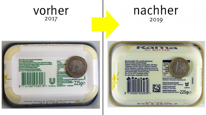 alt: Unterseite der Verpackung, Rama mit Butter, vor 2019; neu: ab 2019