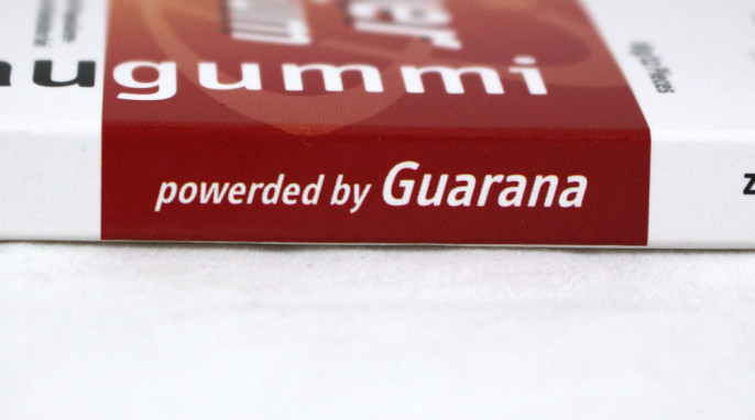 Werbung Guarana, Zuckerfreier Kaugummi Power Gum Xylitol Guarana