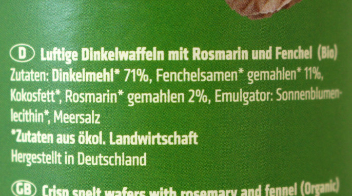 Zutaten, Rosengarten Gemüse Cracker Fenchel Rosmarin