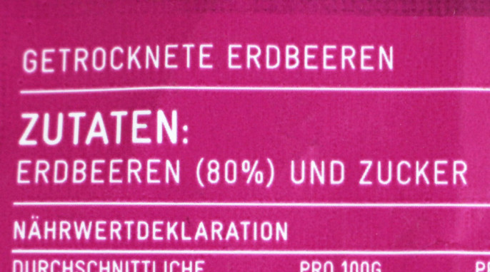 Zutaten, Nutry Frubis, 20 g, Beispiel Sorte Erdbeeren