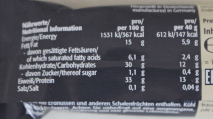 Nährwerte, Power System LOWer Carb, Beispiel Sorte Best Bar