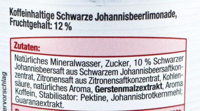 Zutaten, Fruchtstern Saft Limo Schwarze Johannisbeere Geschmack