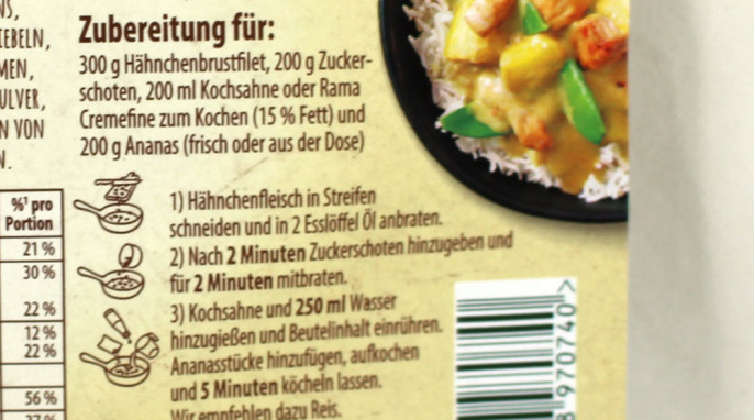 Zubereitung, Knorr Würzbasis, Beispiel Mildes Hähnchen Curry