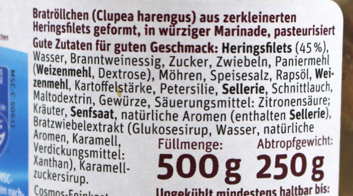 Zutaten, tegut Bratröllchen würzige Heringsbällchen 
