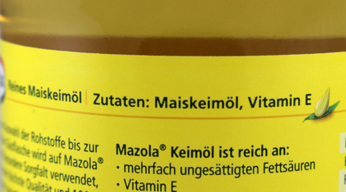 Bezeichnung + Zutaten, Mazola 100 % reines …öl, Beispiel Sorte Keimöl