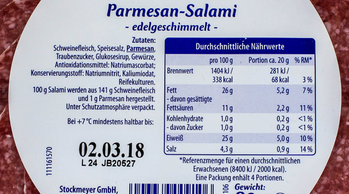 Rückseite, Stockmeyer Gourmet Parmesan-Salami