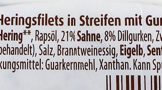 Bezeichnung + Zutaten, Nadler Dill Heringsfilets, Beispiel Sorte mit Gurke, 170 Gramm