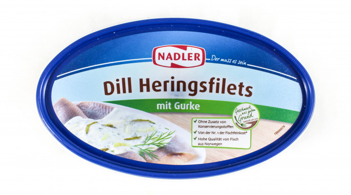 Nadler Dill Heringsfilets, Beispiel Sorte mit Gurke, 170 Gramm 