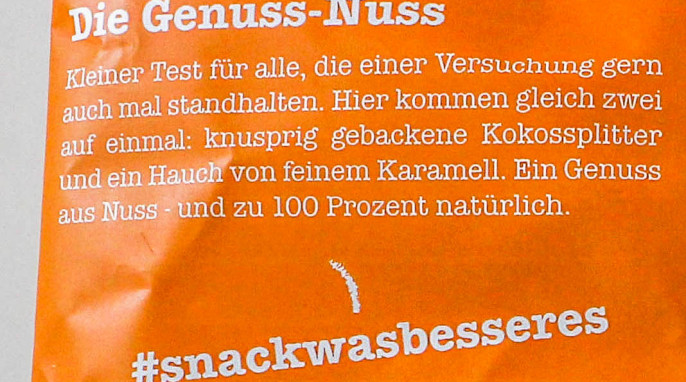 Werbung, Heimatgut Kokosnusschips Caramel Fudge 