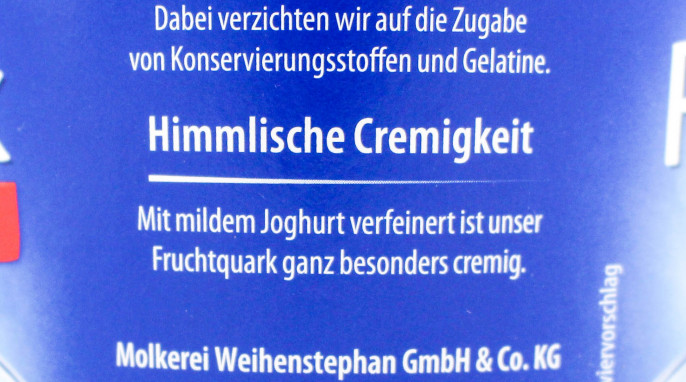 Werbung, Weihenstephan Fruchtquark, Beispiel Sorte Erdbeere 