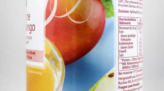 Seitenansicht rechts, Saft Rewe Beste Wahl Kühlfrische Orange-Mango 