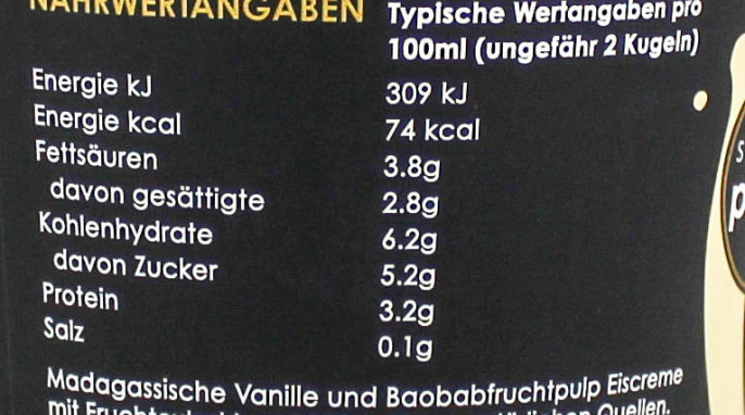 Nährwertangaben + Bezeichnung, Oppo Eis Madagassische Vanille 