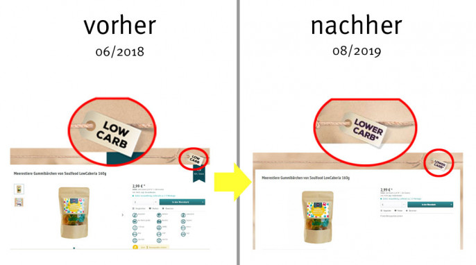 alt: Online-Angebot auf soulfood-lowcarberia.de, Screenshot vom 04.06.2018; neu: 06.08.2019