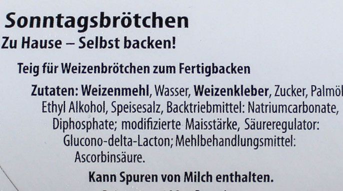 Verbrauchshinweis, Wonnemeyer Sonntagsbrötchen