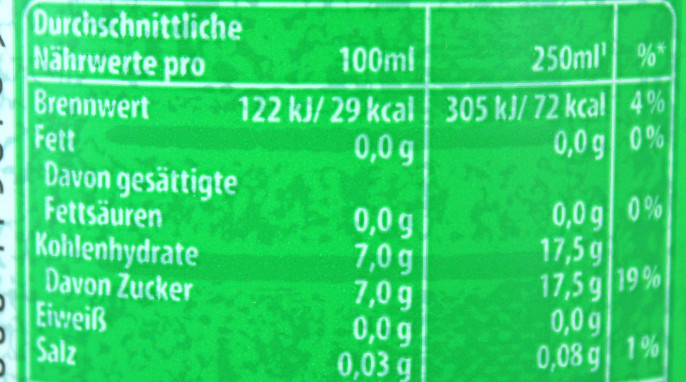 Nährwerte, PepsiCo 7up, 1,5 L