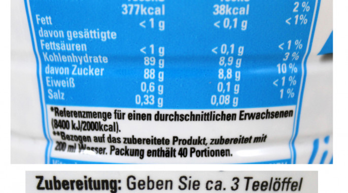 Nährwerte und Erläuterung, Tip Lösliches Teegetränk Zitrone Light