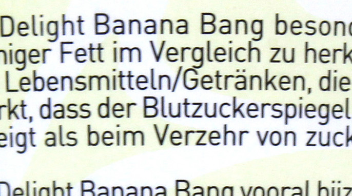 Werbung Rückseite, Pro Delight Banana Bang Protein Eis