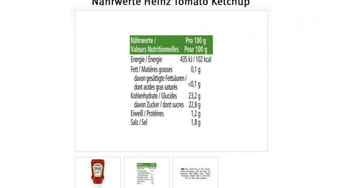 Nährwerte, Heinz Tomato Ketchup, hjheinz.de, 03.08.2018