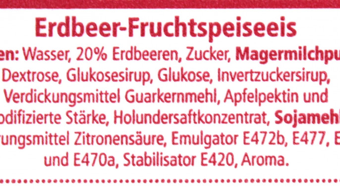 Bezeichnung und Zutaten, Frieseneis – Gutes von der Küste, Beispiel Sorte „ErdbeerErdbeer“