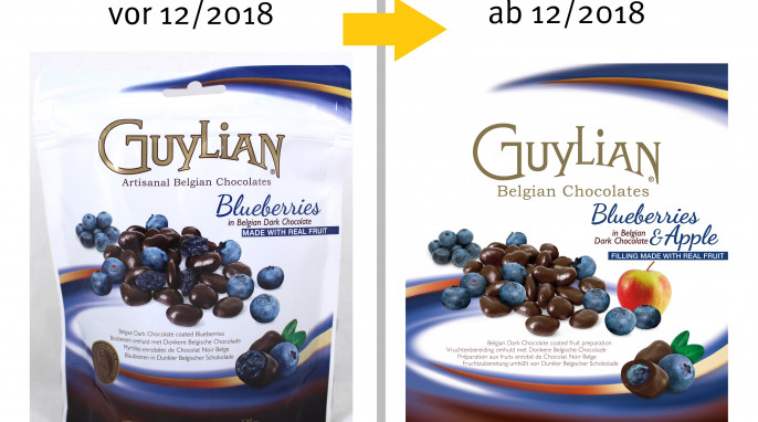 Guylian Blueberries vor und nach der Änderung