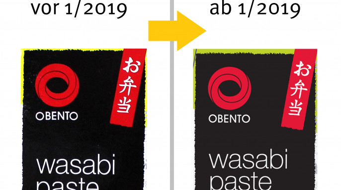 alt: Produktname, Obento Wasabipaste, vor Januar 2019, neu: ab Januar 2019