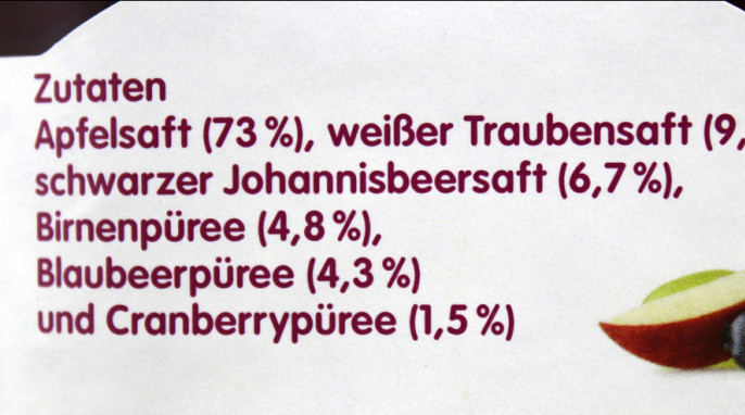 Zutaten, Innocent Direktsaft Wilde Blaubeere, Johannisbeere & Cranberry, 2018 