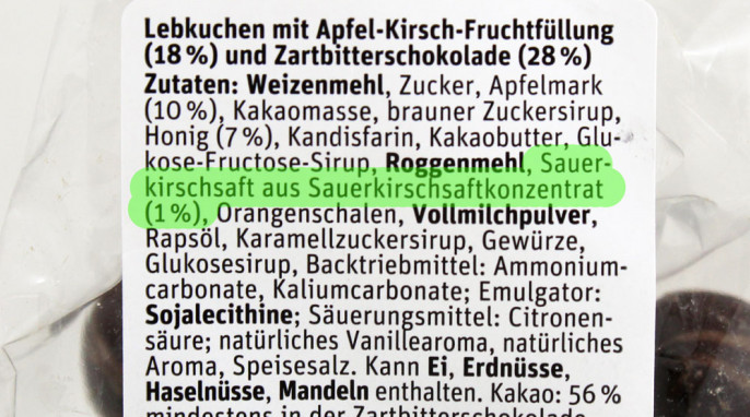 Zutaten, Tegut Lebkuchen-Herzen mit fruchtiger Kirschfüllung