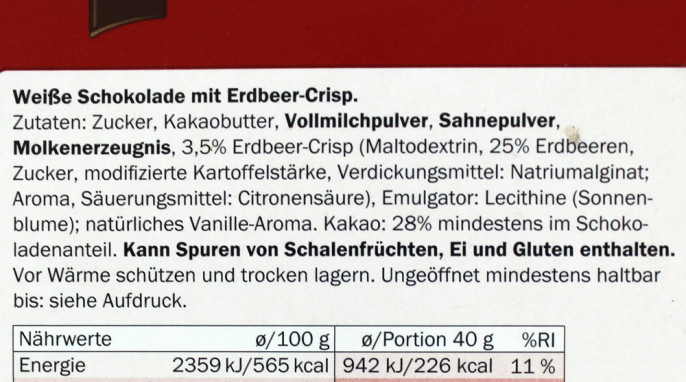 Zutaten und Bezeichnung, Weinreich Fin Carré Weisse Erdbeer