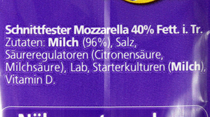 Zutaten, Cheestrings Mozzarella schnittfest