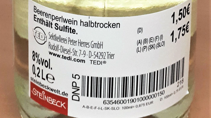 Rückseite, Einhorn Beerenperlwein Piccolo