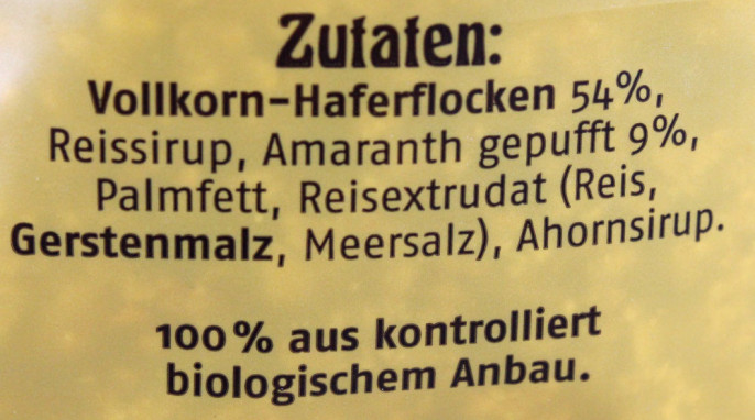 Zutaten, Barnhouse Krunchy pur Amaranth