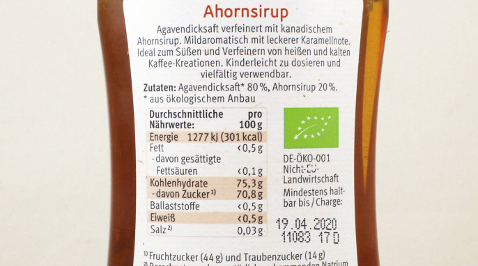 Rückseite, Agava Ahorn Sirup