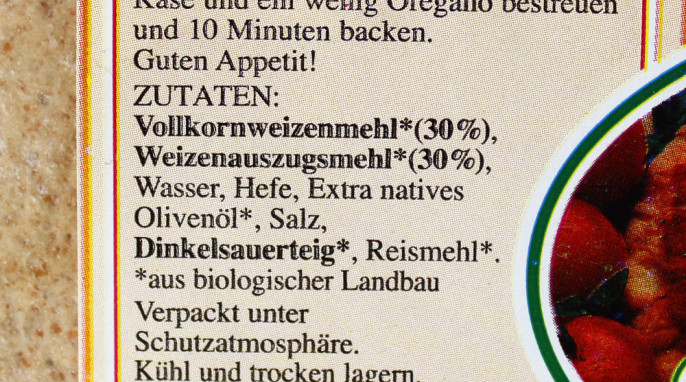 Zutaten, Eunature Pizzaböden Vollkorn