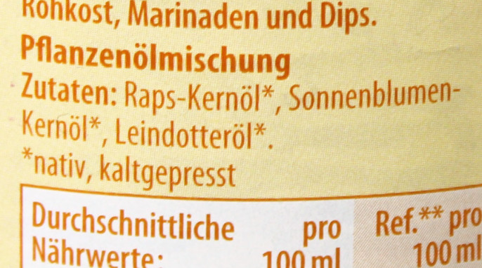 Bezeichnung + Zutaten, Globus Omega-3-Salatöl