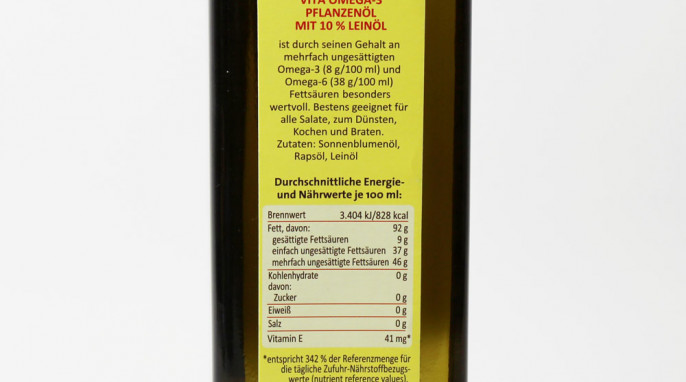 Rückseite, Brändle vita Omega-3 Pflanzenöl