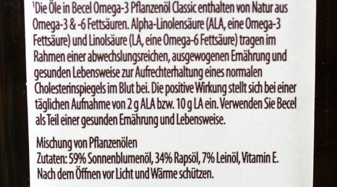 Bezeichnung + Zutaten, Becel Omega-3 Pflanzenöl